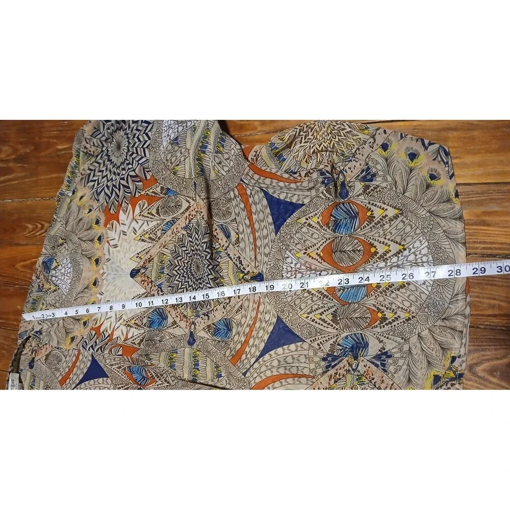 Umgee  Boho Feather Print Cover up with pompom sleeves S/M   NWOT - Picture 10 of 11